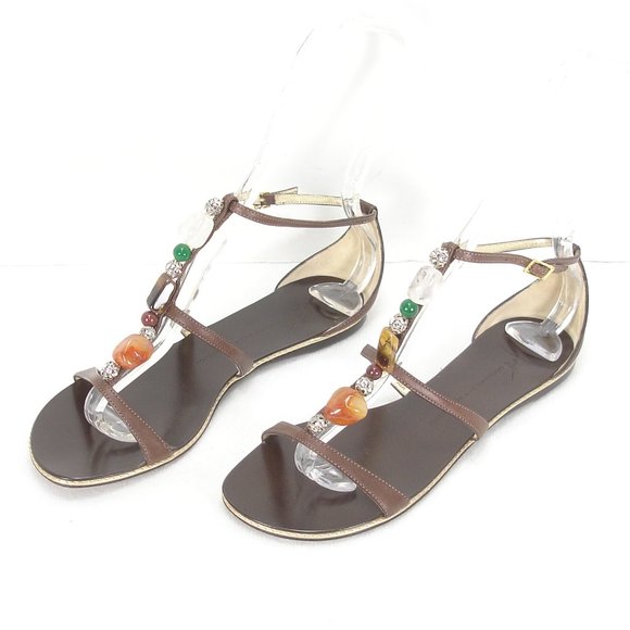 GIUSEPPE ZANOTTI GEMSTONES LEATHER SANDALS 7.5 B